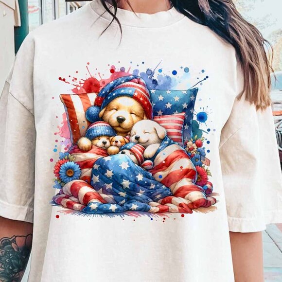 Dogs Lover Fourth of July T-Shirt, Sleeping Dogs Tshirt, 4th of July Gift Shirt - Picture 1 of 5